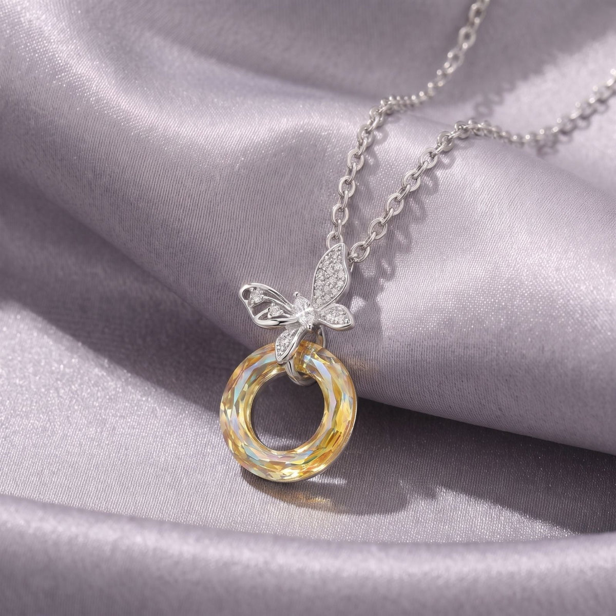 Collier papillon pour femme, en argent 925, avec cristal multicolore et zircon, style élégant
