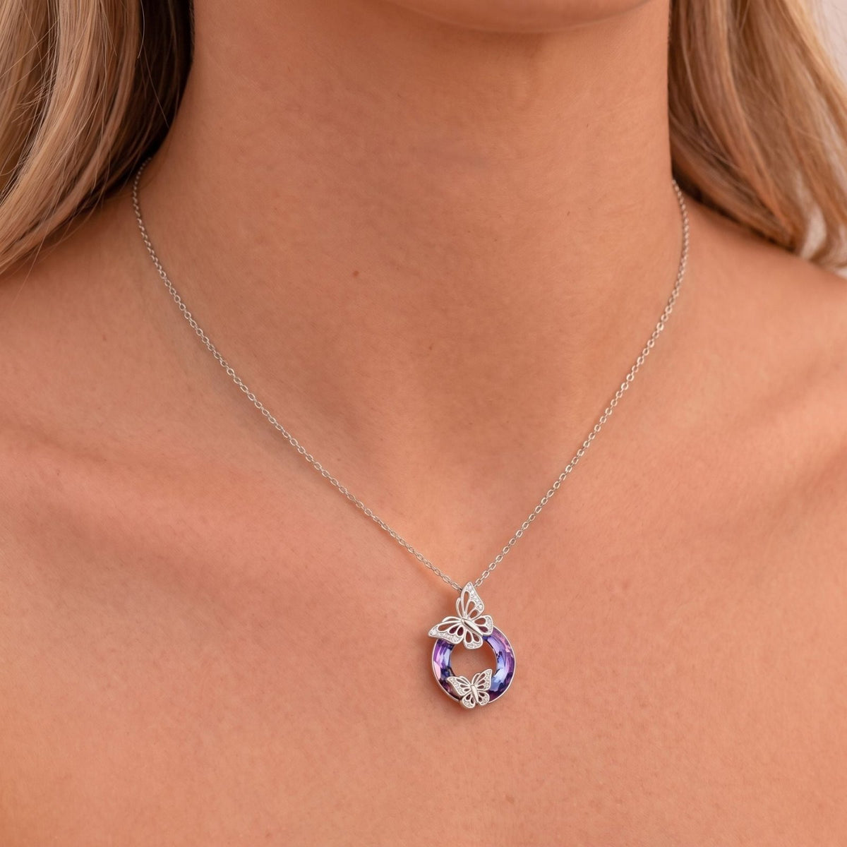 Collier papillon pour femme, en argent 925, avec zircon et cristal