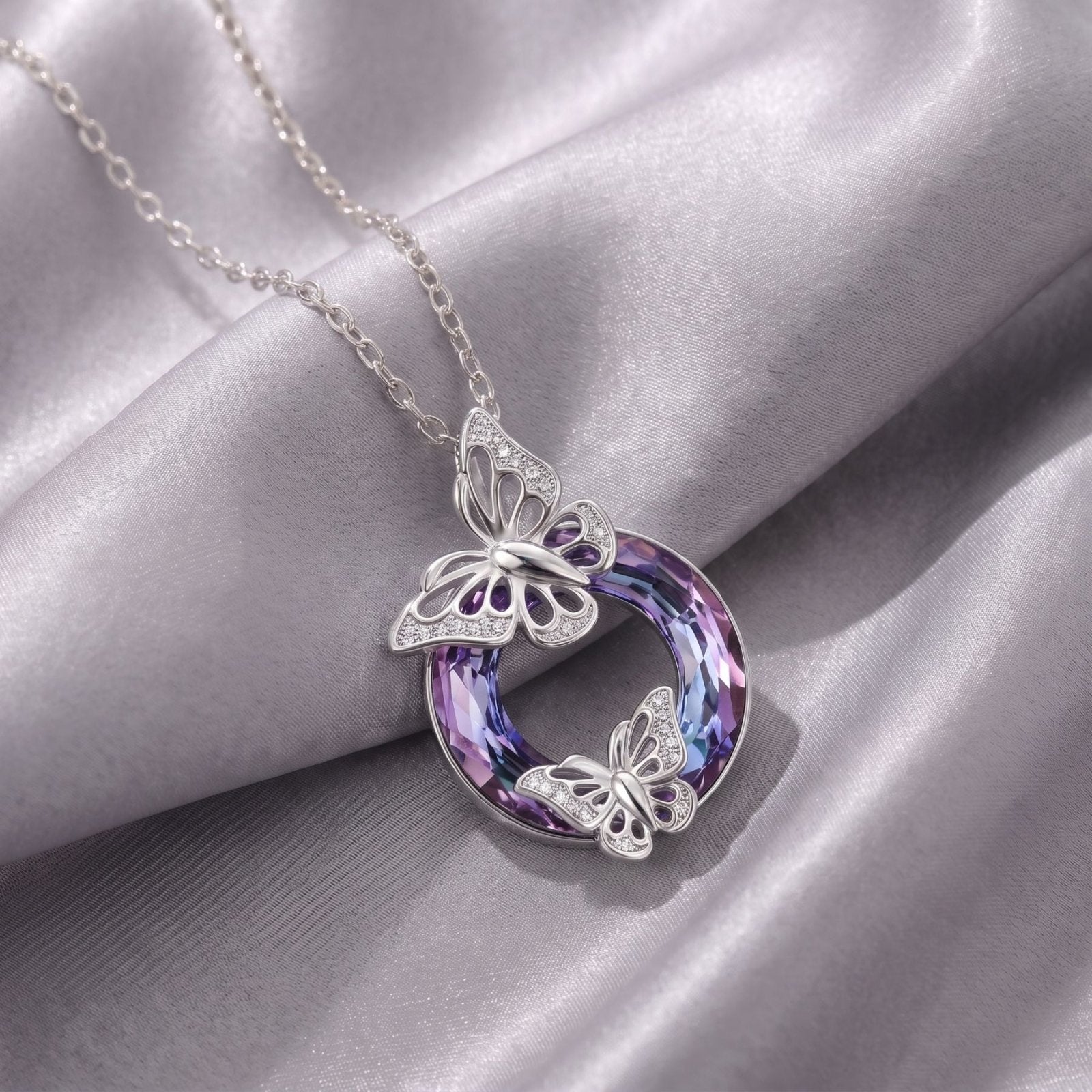 Collier papillon pour femme, en argent 925, avec zircon et cristal