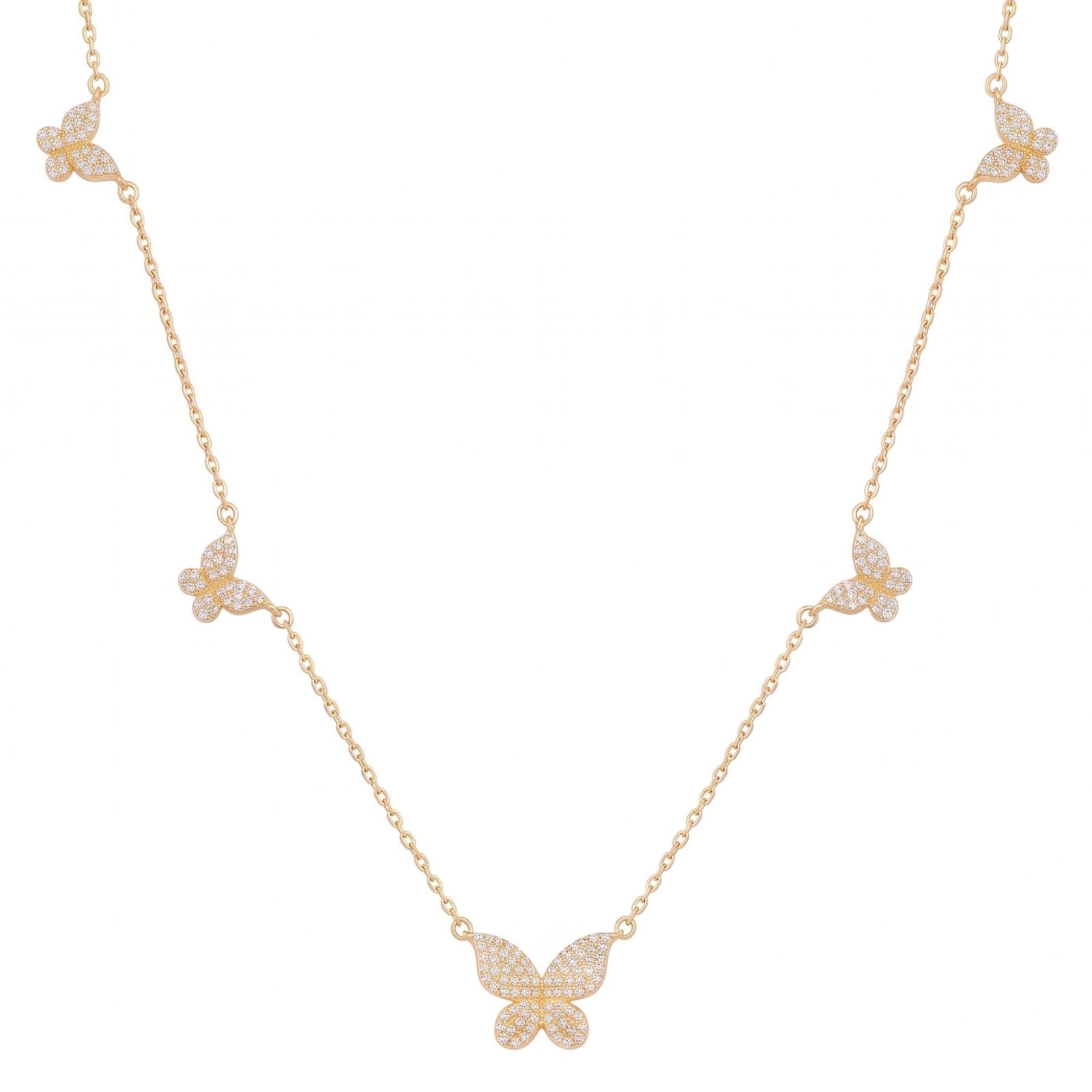 Collier papillon pour femme, en argent 925, avec zircon, finition dorée élégante