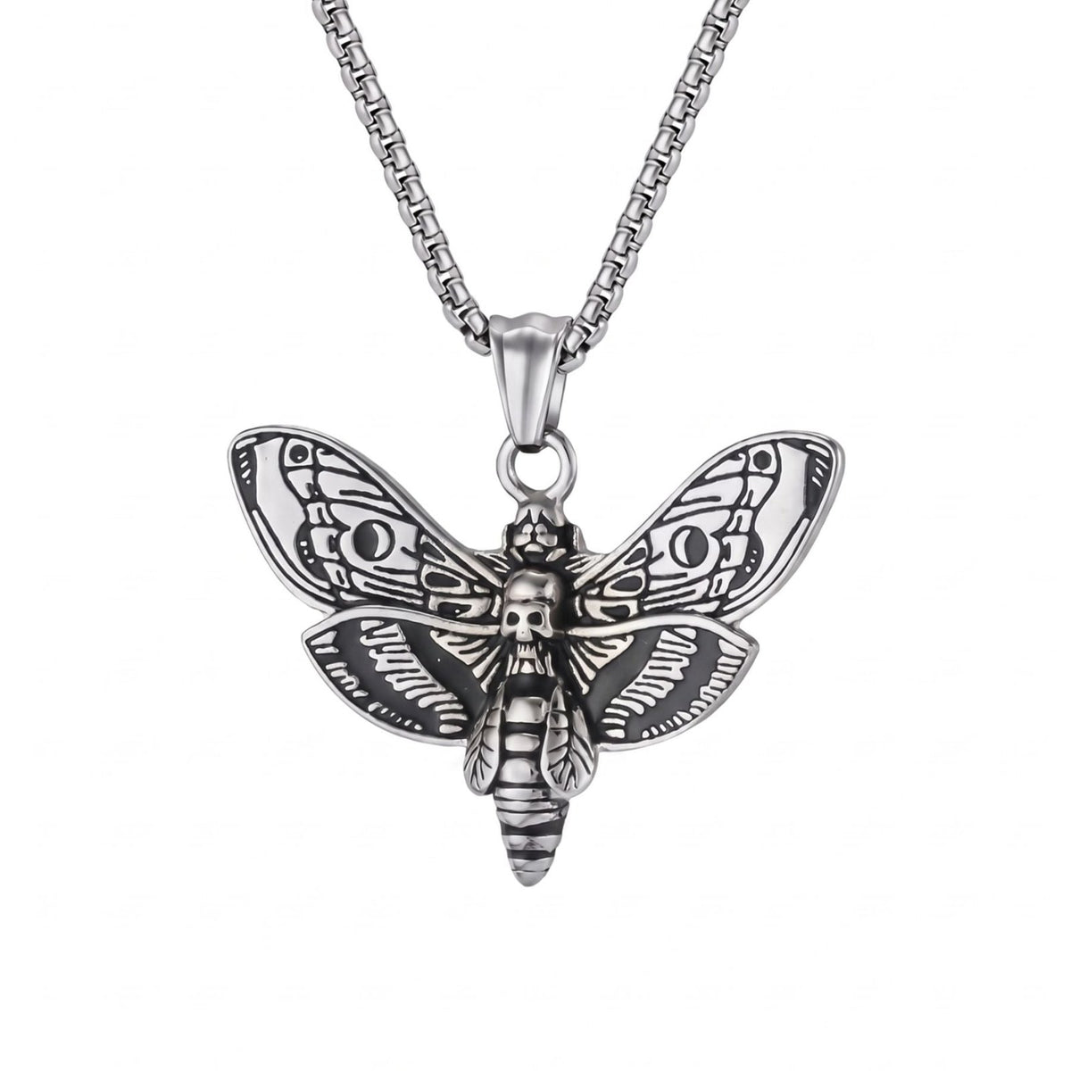 Collier papillon sphinx tête de mort pour homme, en acier inoxydable, style gothique