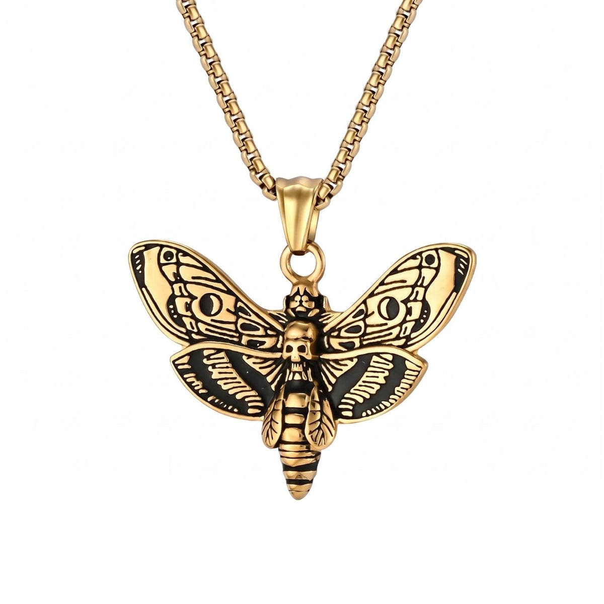 Collier papillon sphinx tête de mort pour homme, en acier inoxydable, style gothique