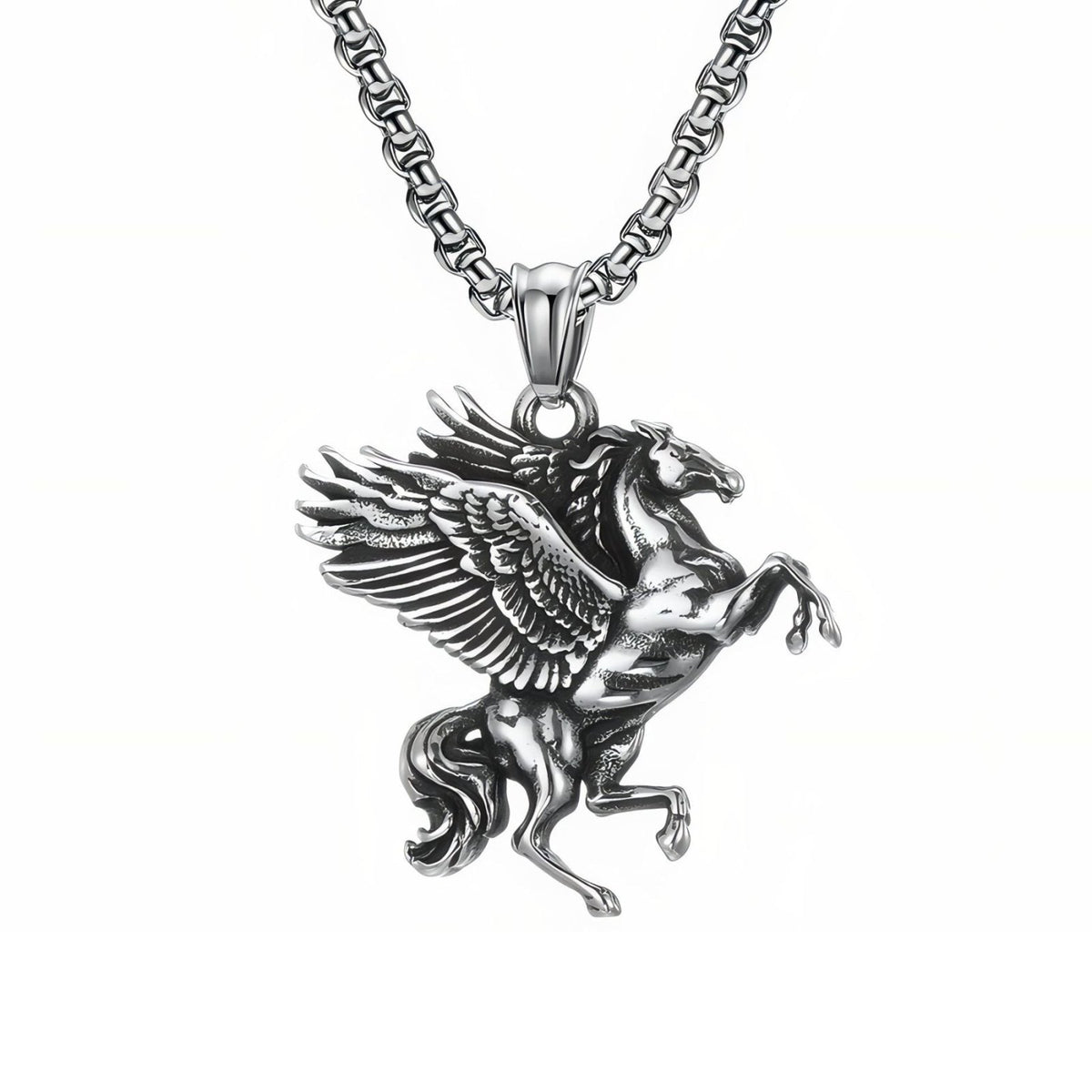 Collier Pégase pour homme, en acier inoxydable, pendentif cheval ailé sculpté au style mythologique