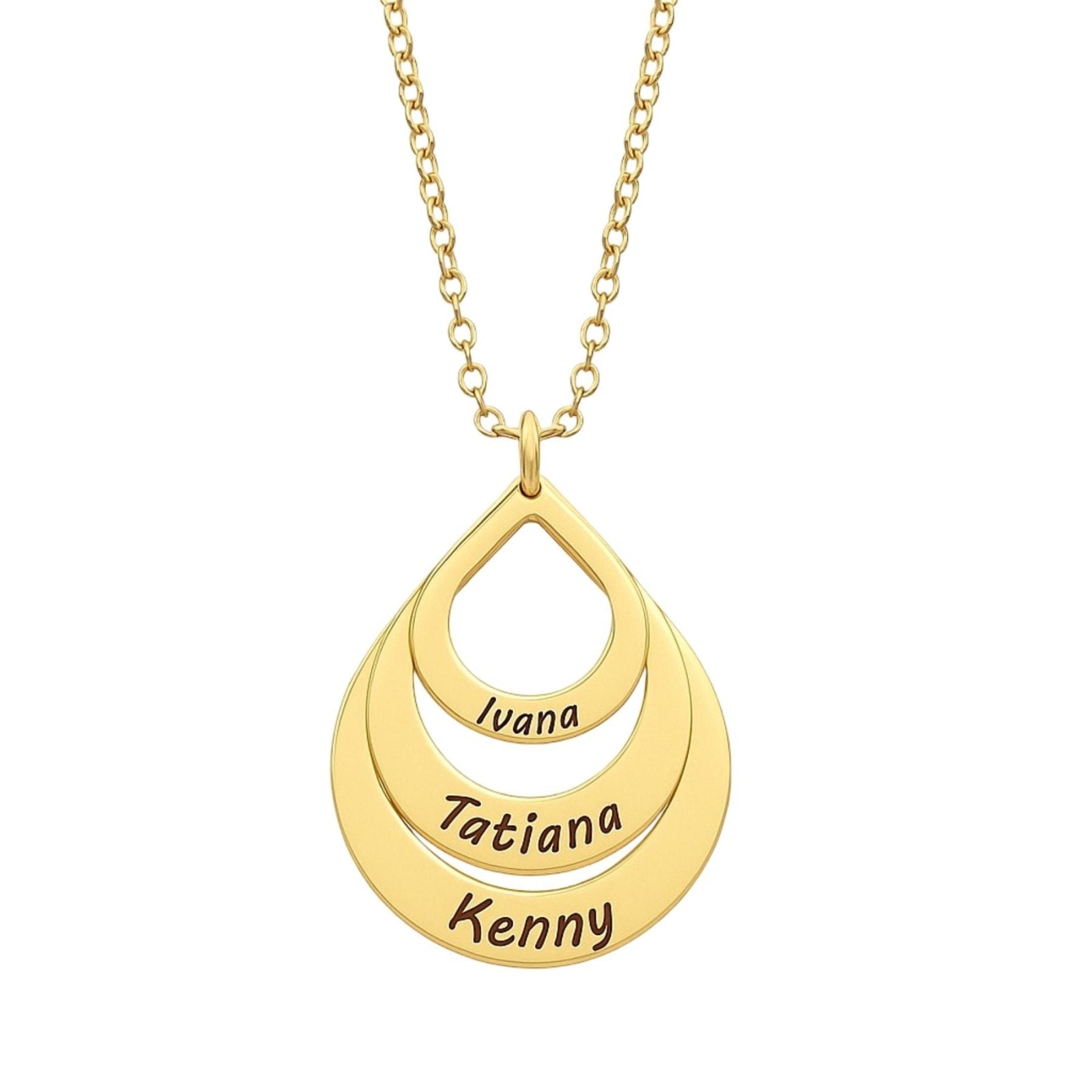 Collier pendentif 3 prénoms, forme goutte en acier inoxydable, pour femme, modèle Talia