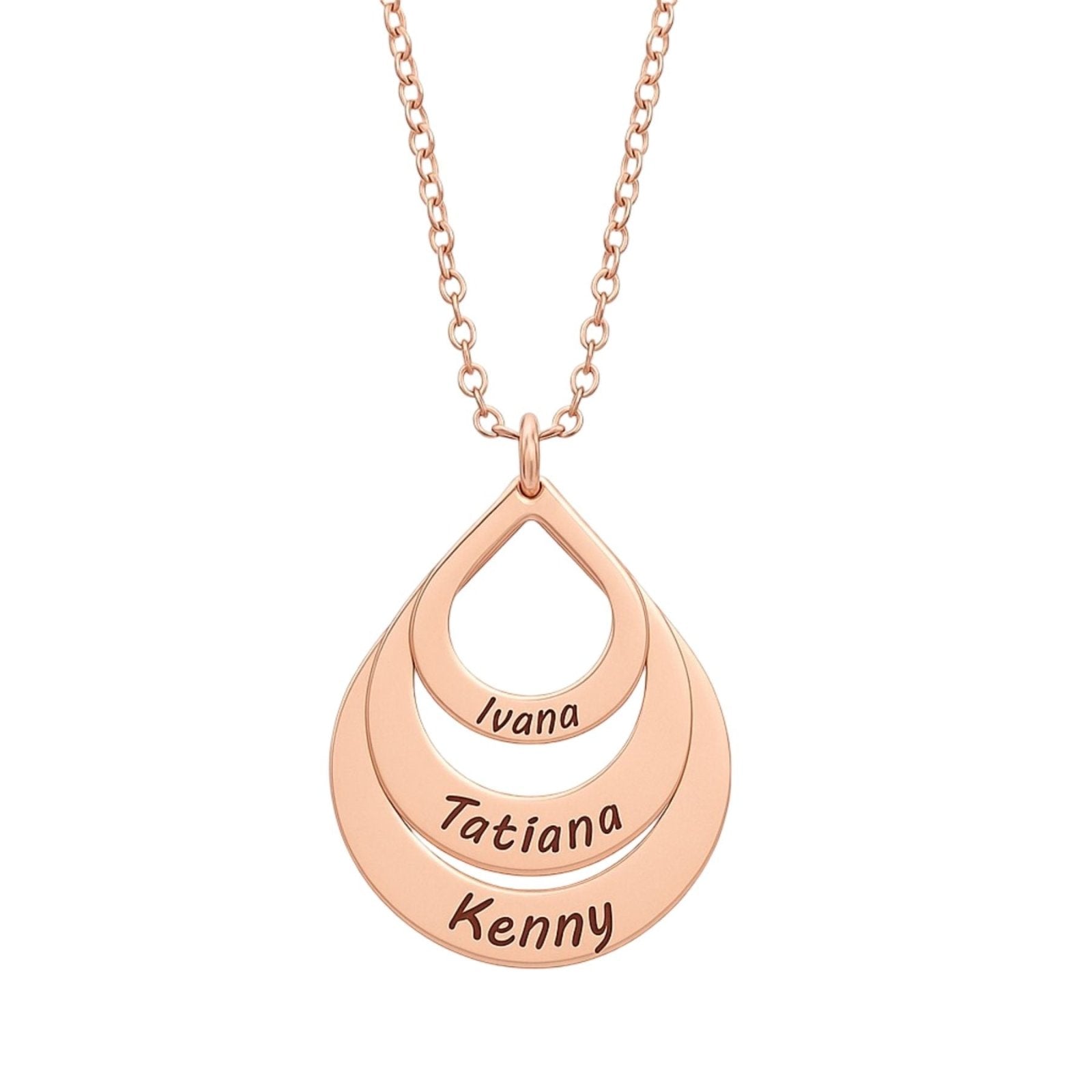 Collier pendentif 3 prénoms, forme goutte en acier inoxydable, pour femme, modèle Talia