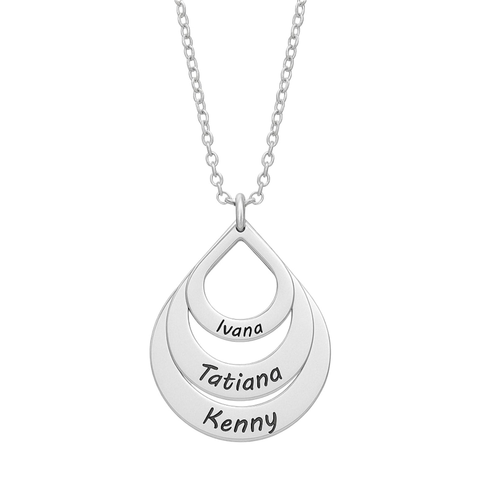 Collier pendentif 3 prénoms, forme goutte en acier inoxydable, pour femme, modèle Talia