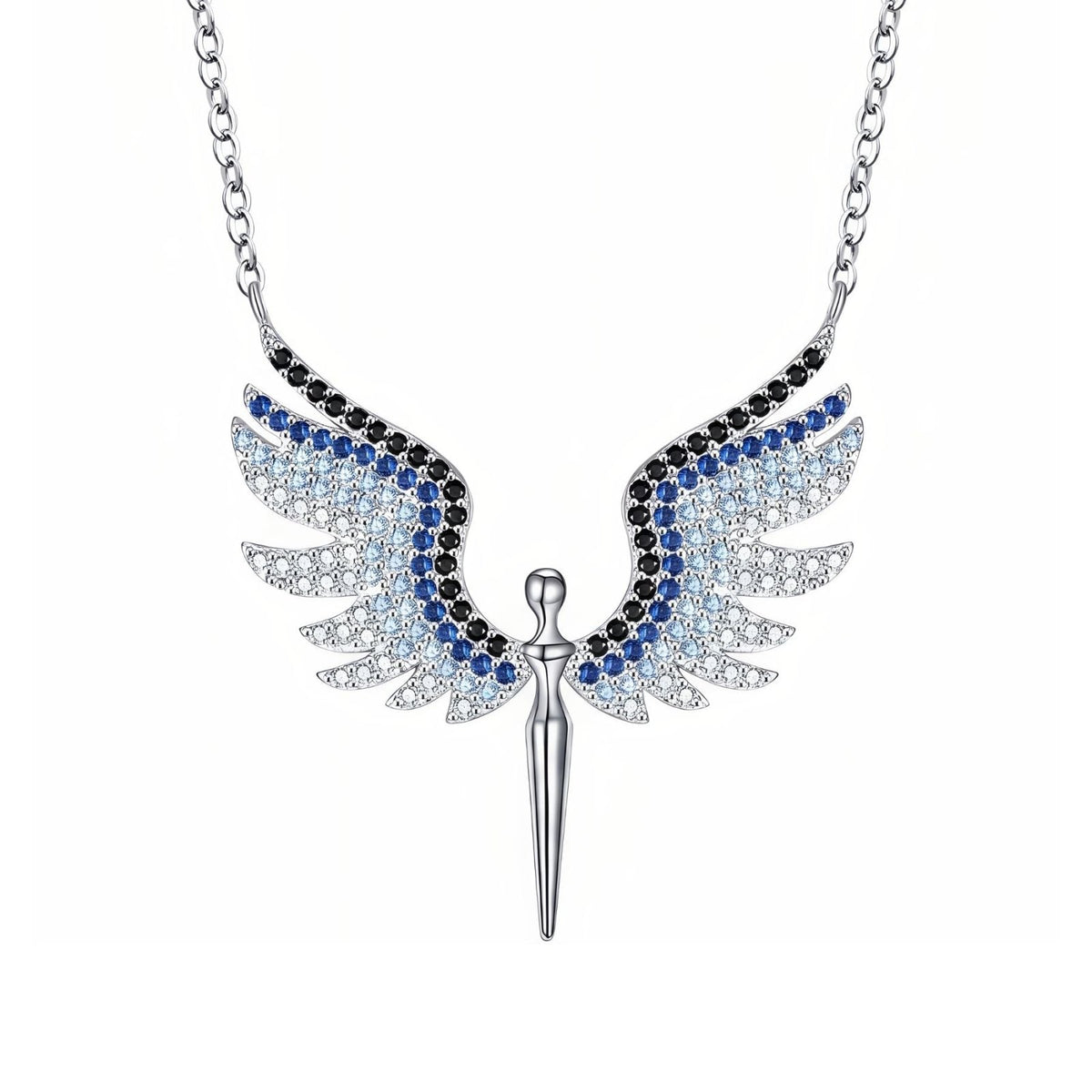 Collier pendentif ailes d’ange pour femme, en argent 925, avec pierres scintillantes