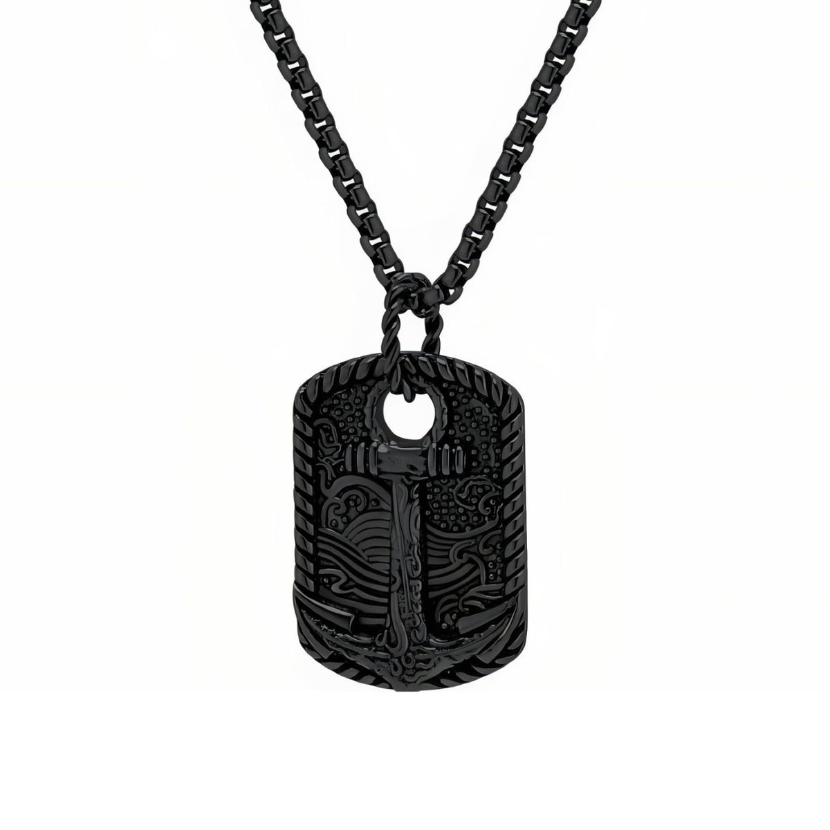 Collier pendentif ancre marine pour homme, en acier inoxydable, plaque sculptée avec motif de vagues