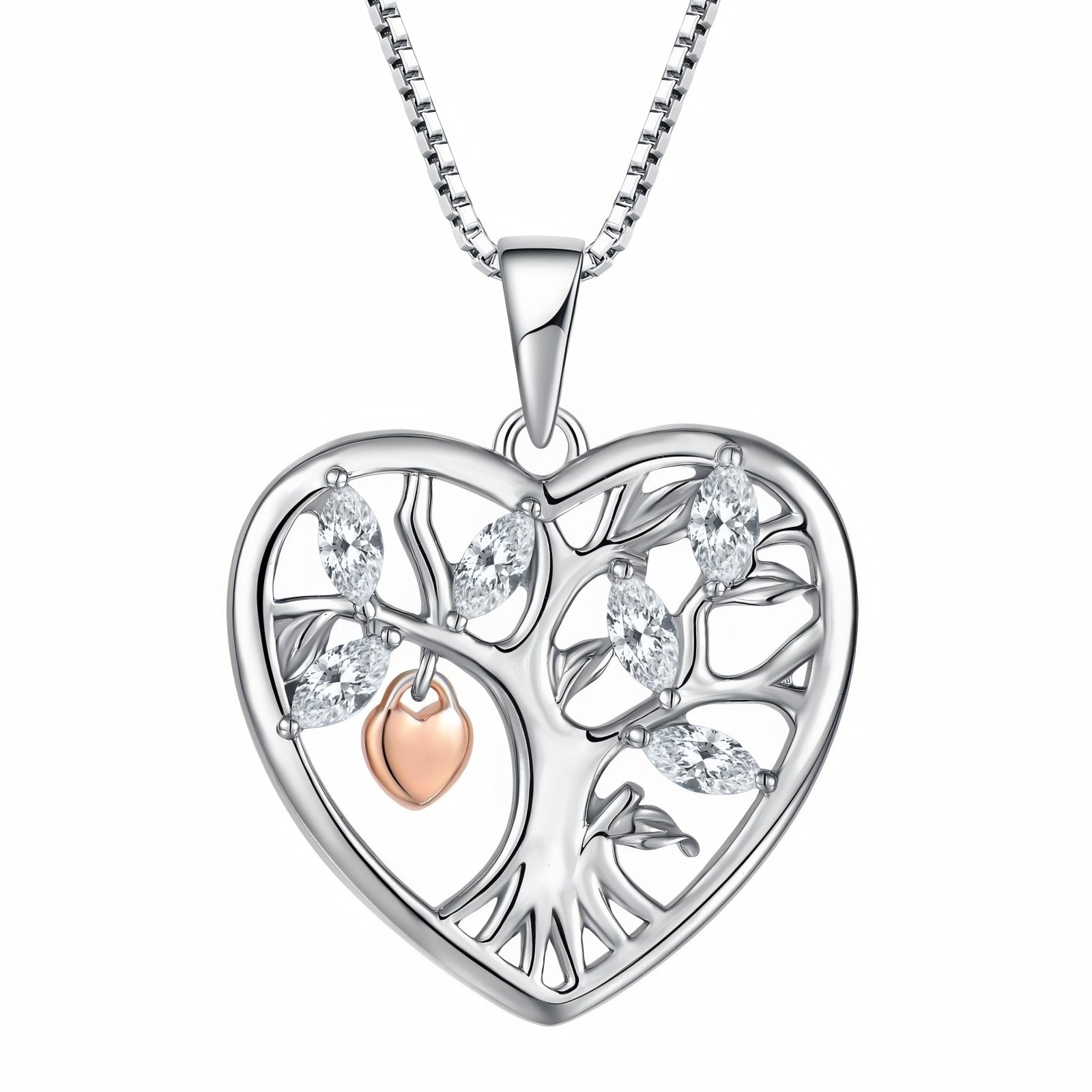Collier pendentif arbre de vie dans un cœur pour femme, avec zircon, en argent 925