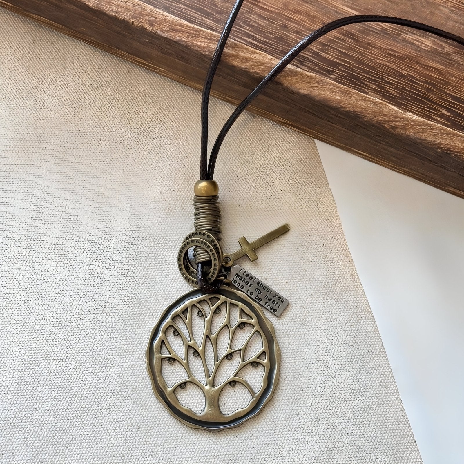 Collier pendentif arbre de vie pour femme, avec cordon ajustable, en alliage métallique, style bohème