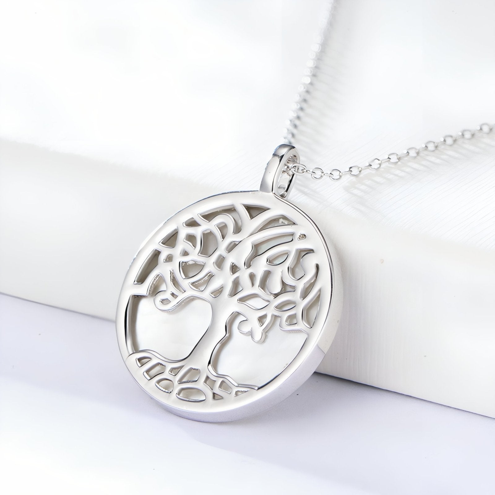 Collier pendentif arbre de vie pour femme, avec nacre, en argent 925