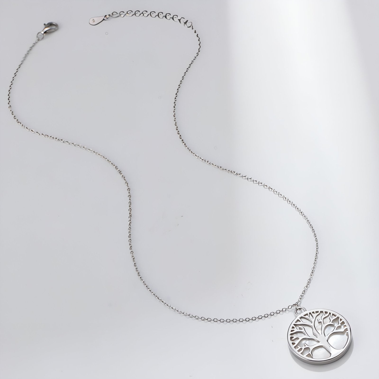 Collier pendentif arbre de vie pour femme, avec nacre, en argent, style minimaliste