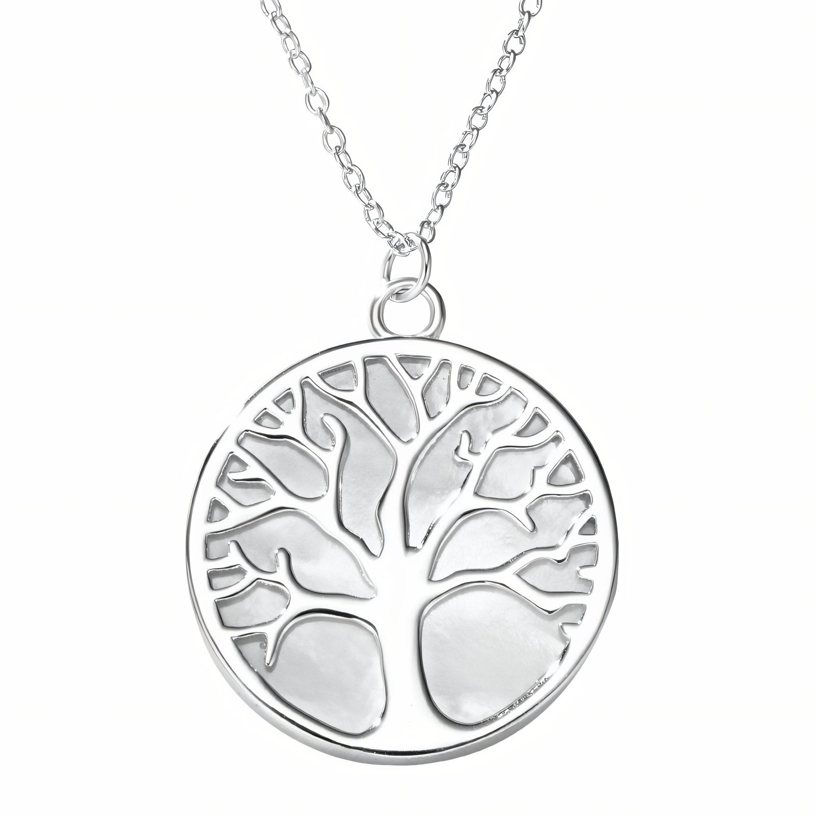 Collier pendentif arbre de vie pour femme, avec nacre, en argent, style minimaliste