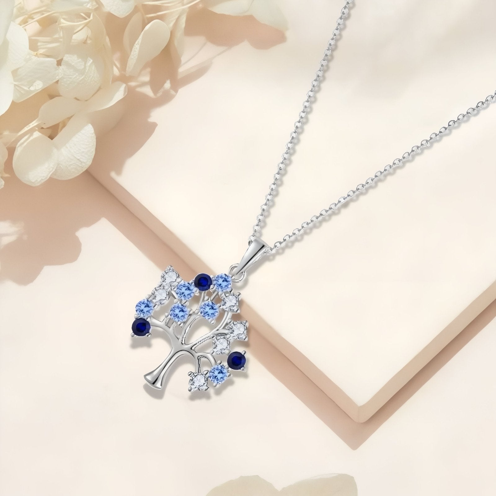 Collier pendentif arbre de vie pour femme, avec zircon bleu et transparent, en argent 925