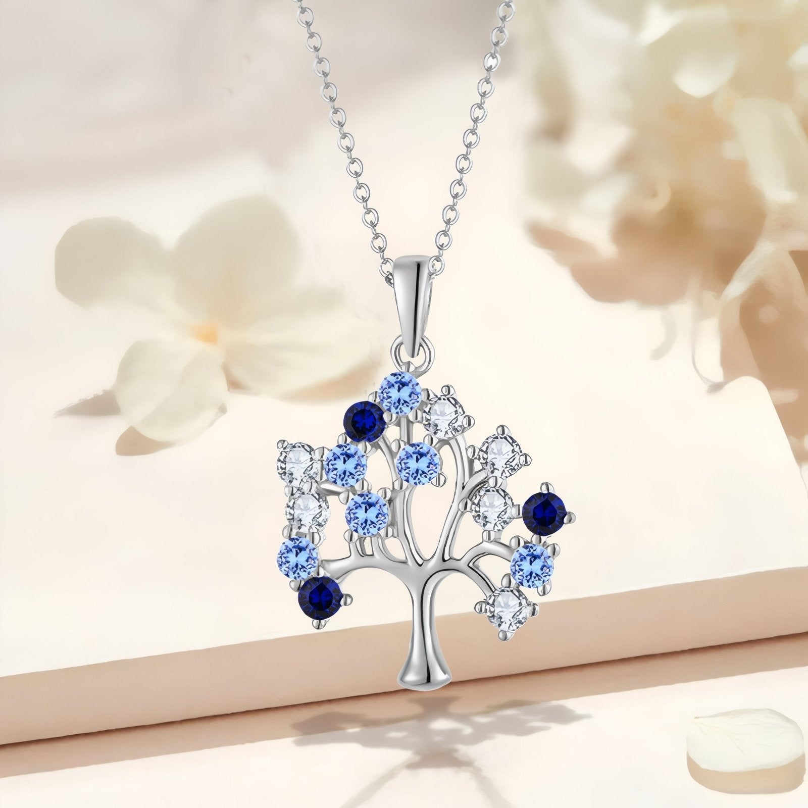 Collier pendentif arbre de vie pour femme, avec zircon bleu et transparent, en argent 925