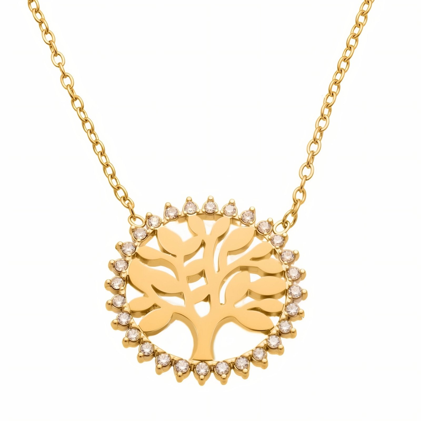 Collier pendentif arbre de vie pour femme, avec zircon, en acier inoxydable