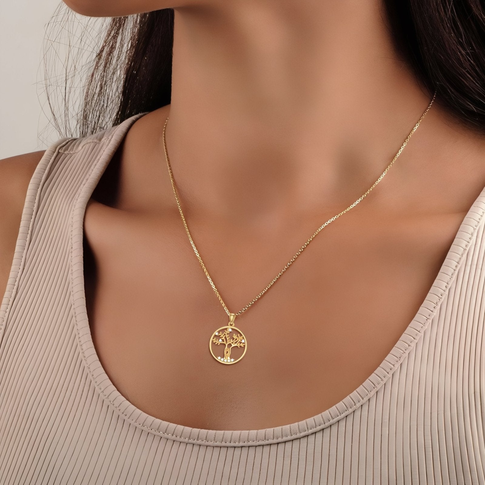 Collier pendentif arbre de vie pour femme, avec zircon, en argent 925, style intemporel