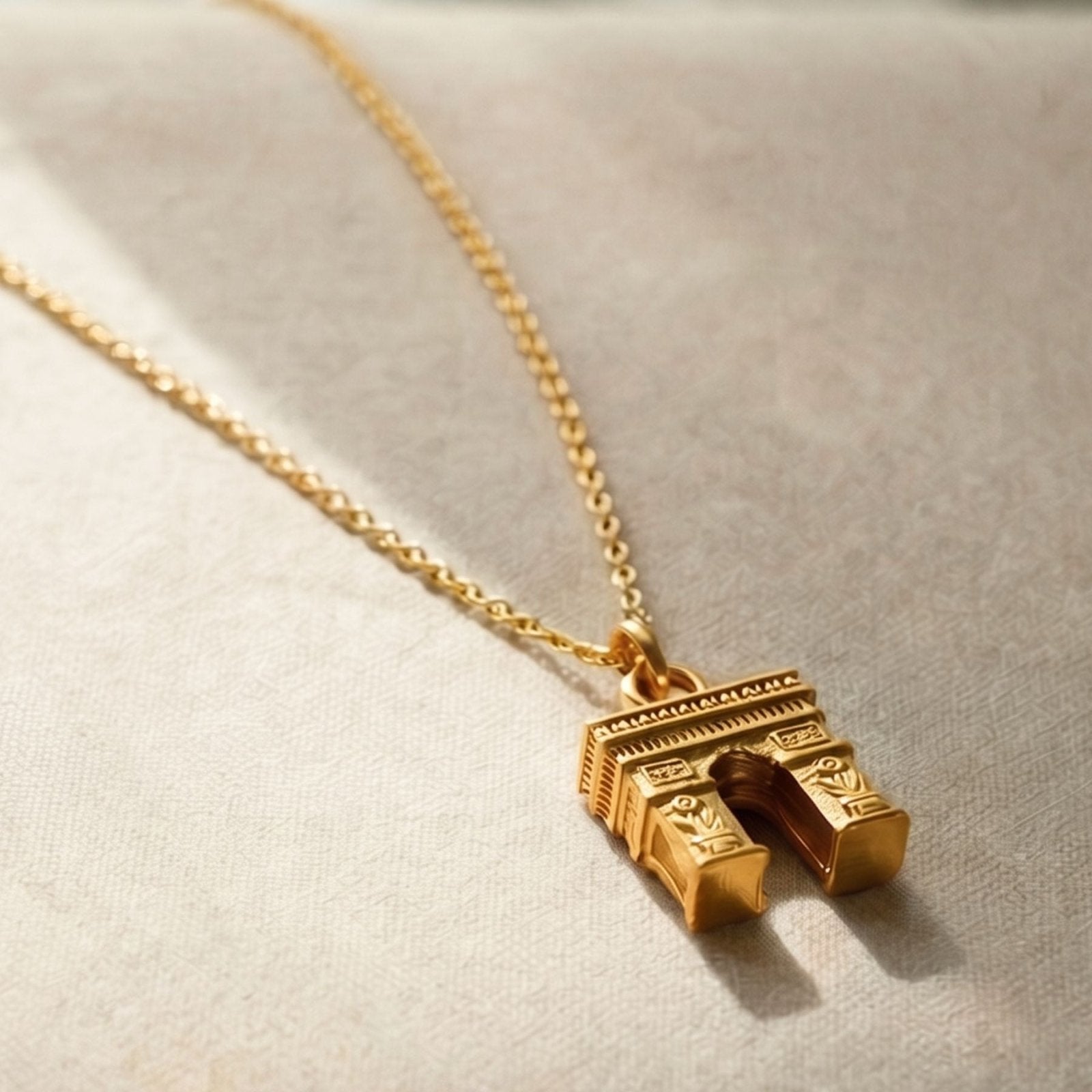 Collier pendentif Arc de Triomphe pour femme, en acier inoxydable doré
