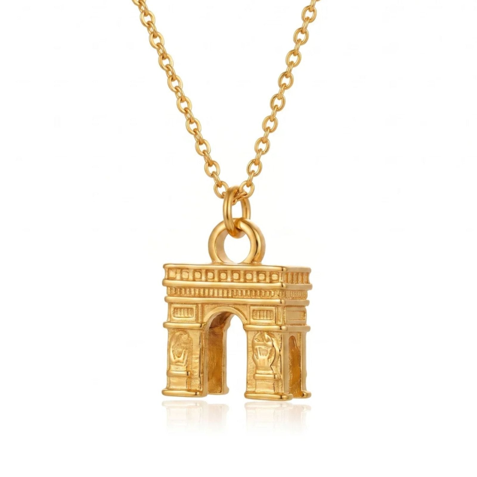 Collier pendentif Arc de Triomphe pour femme, en acier inoxydable doré