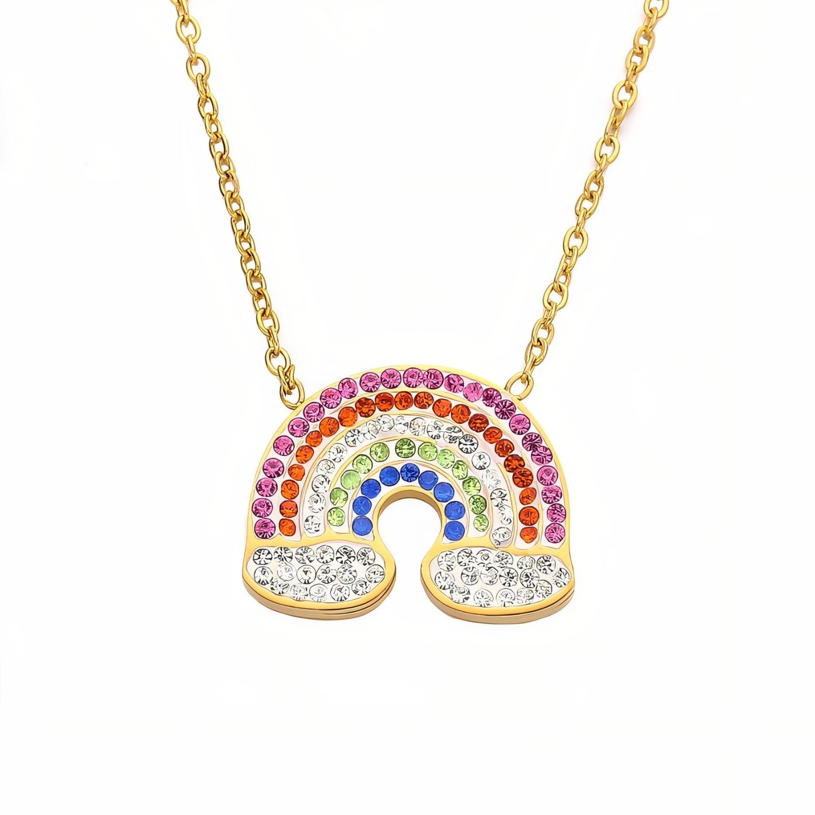 Collier pendentif arc - en - ciel en acier inoxydable et or 18K, zircons colorés