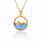 Collier pendentif baleine, en acier inoxydable plaqué or, pierre bleue topaze