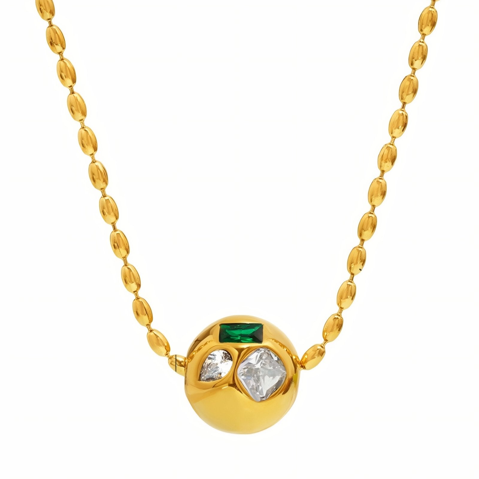 Collier pendentif boule pour femme, avec zircons multicolores, en acier inoxydable