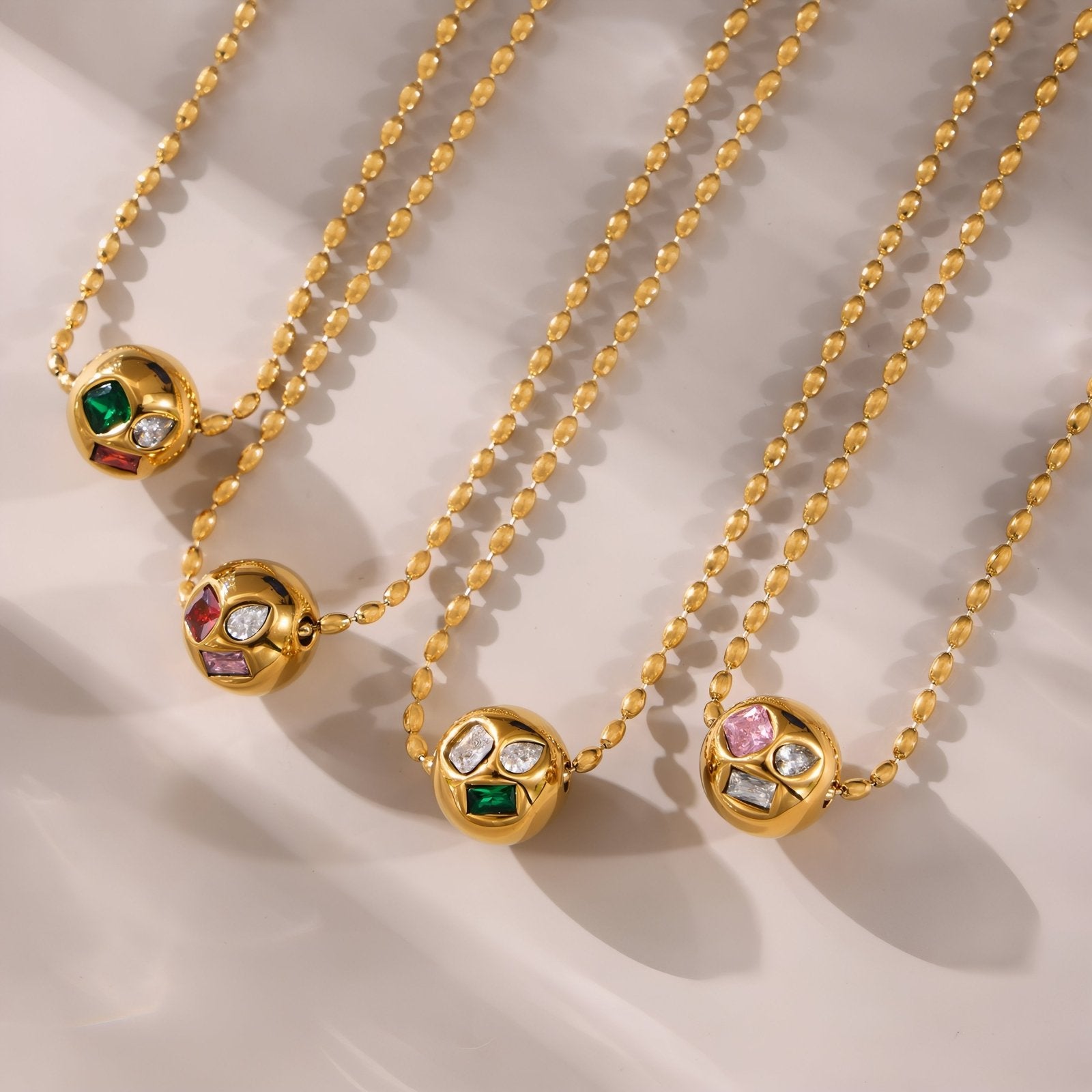 Collier pendentif boule pour femme, avec zircons multicolores, en acier inoxydable