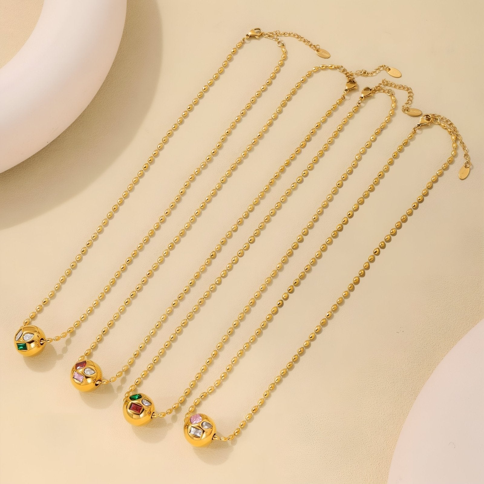 Collier pendentif boule pour femme, avec zircons multicolores, en acier inoxydable