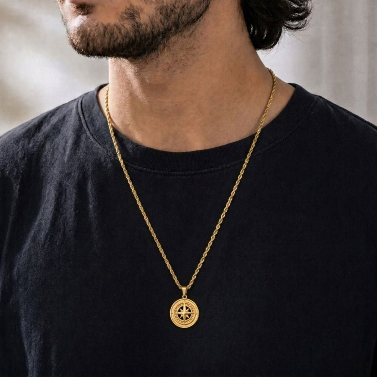 Collier pendentif boussole pour homme, en acier inoxydable, style aventurier