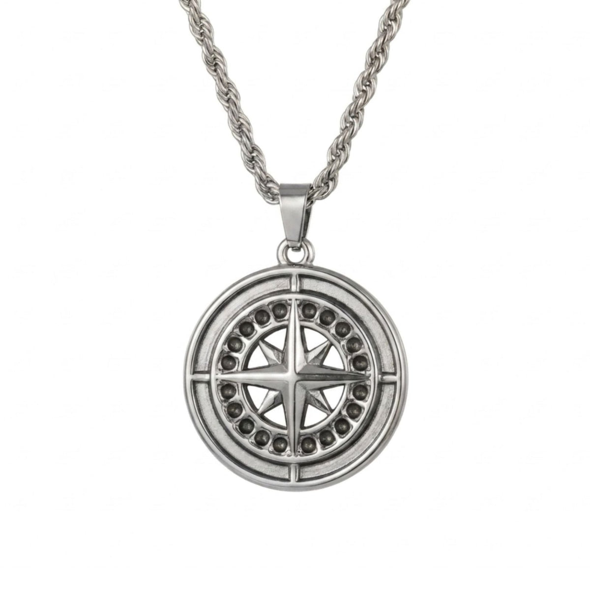 Collier pendentif boussole pour homme, en acier inoxydable, style aventurier