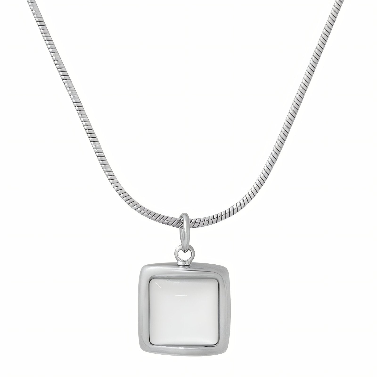 Collier pendentif carré pour femme, maille serpent, avec nacre, en acier inoxydable