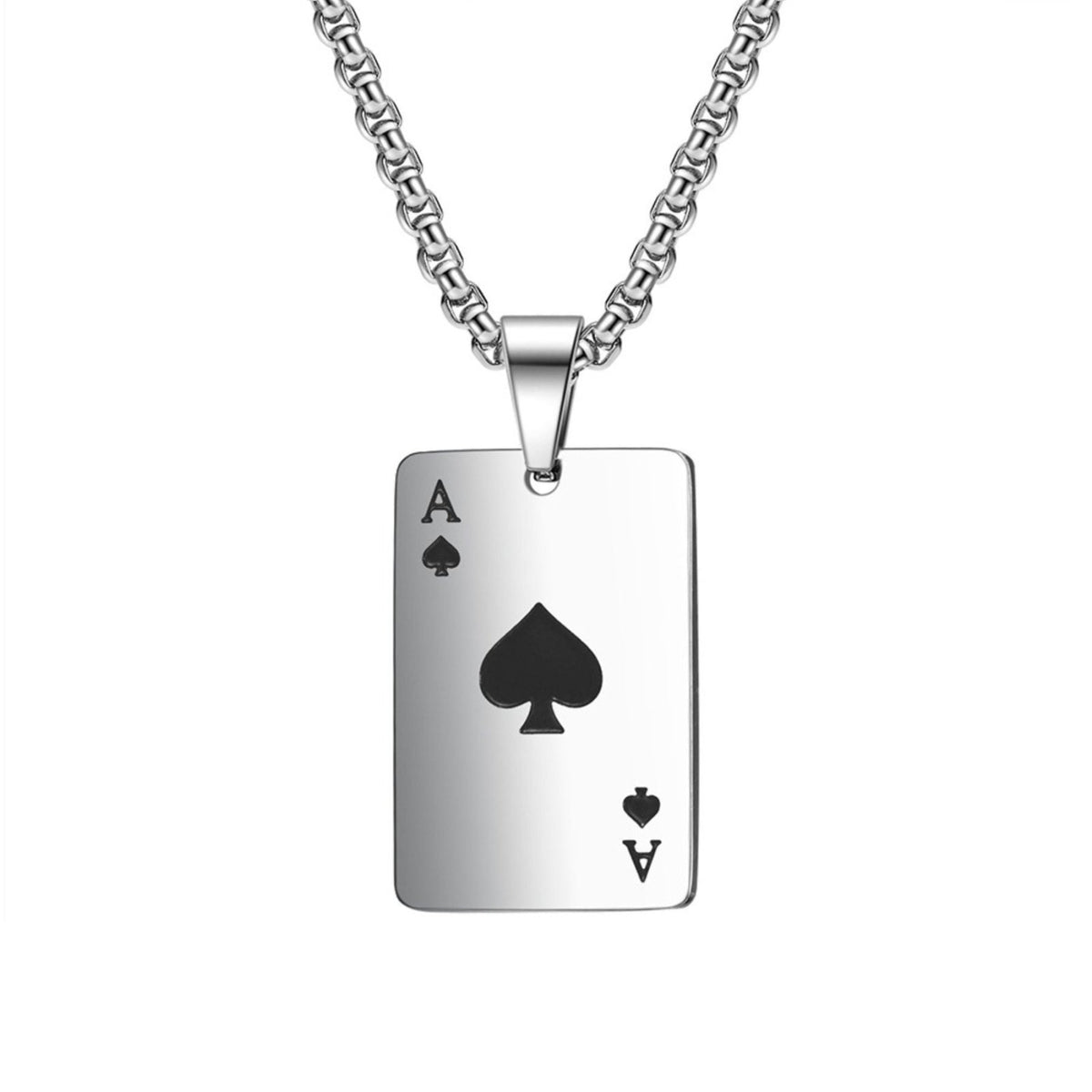 Collier pendentif carte à jouer pour homme, en acier inoxydable, plaque rectangulaire as de pique ou as de cœur