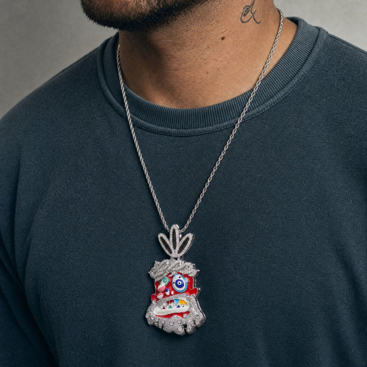 Collier pendentif cartoon pour homme, en cuivre, design hip-hop