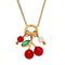 Collier pendentif charms cerises rouges, en acier inoxydable et zircon