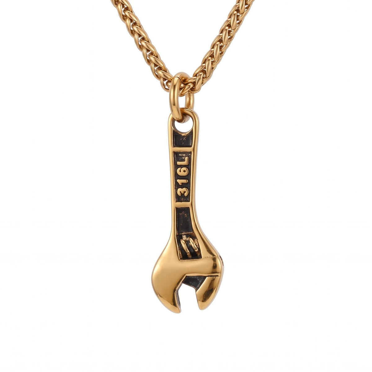 Collier pendentif clé à molette pour homme, en acier inoxydable doré, design retro