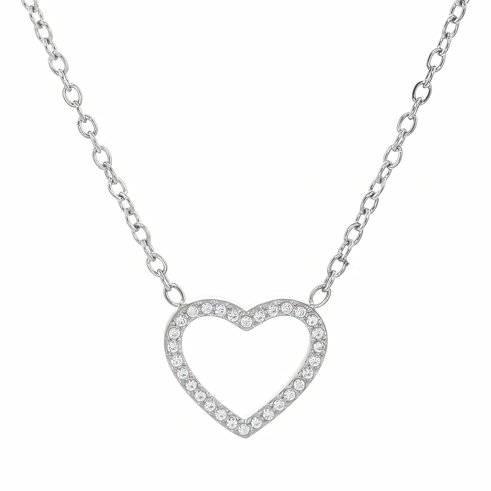 Collier pendentif cœur ajouré pour femme, avec zircon, en acier inoxydable