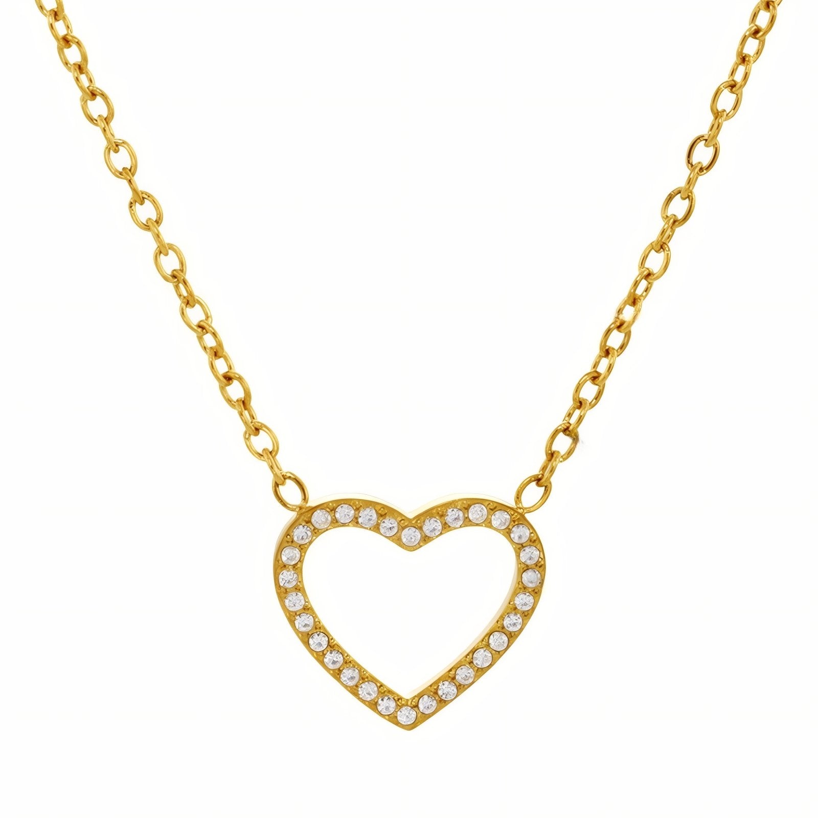 Collier pendentif cœur ajouré pour femme, avec zircon, en acier inoxydable