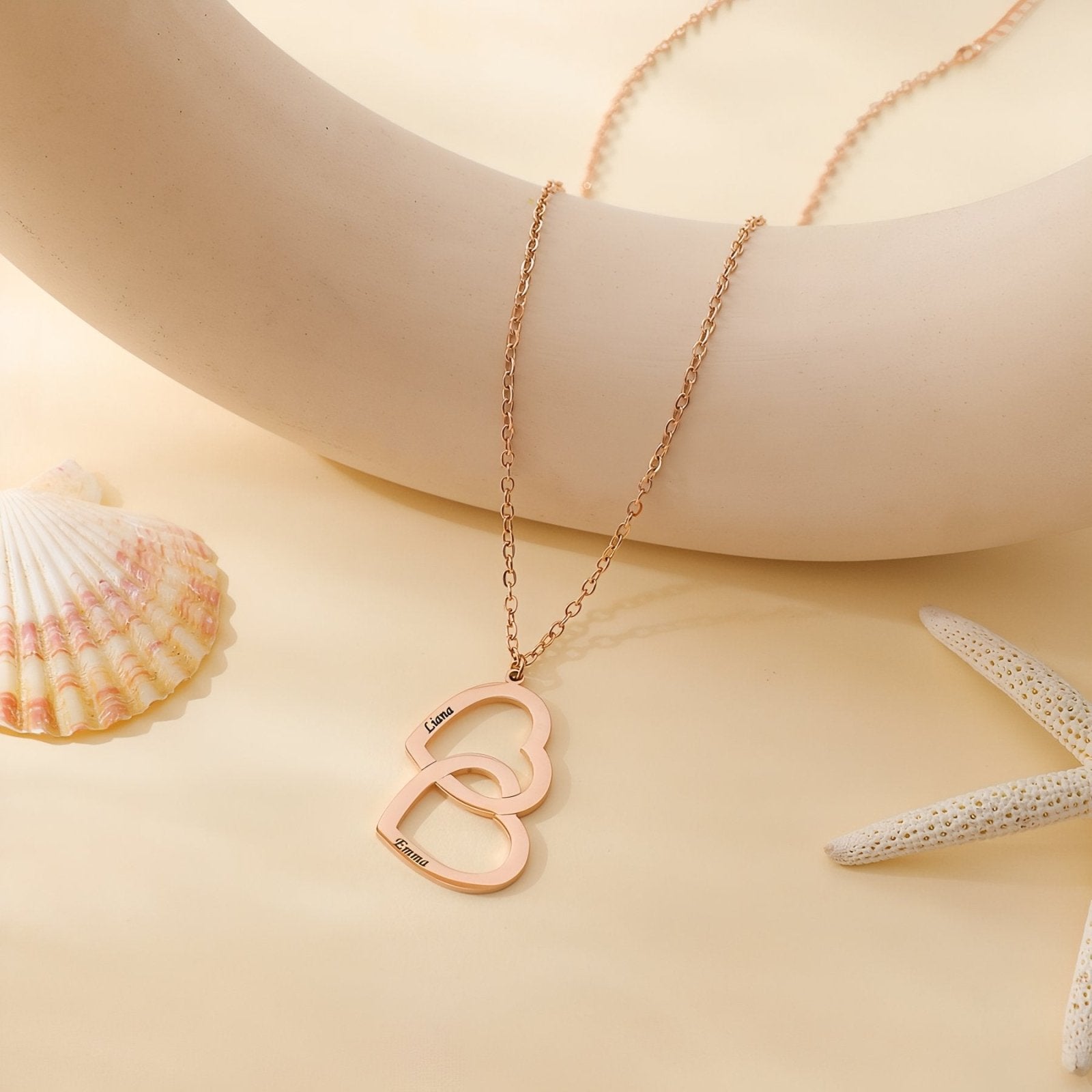 Collier pendentif cœur double, à personnaliser, en acier inoxydable, modèle Cérès