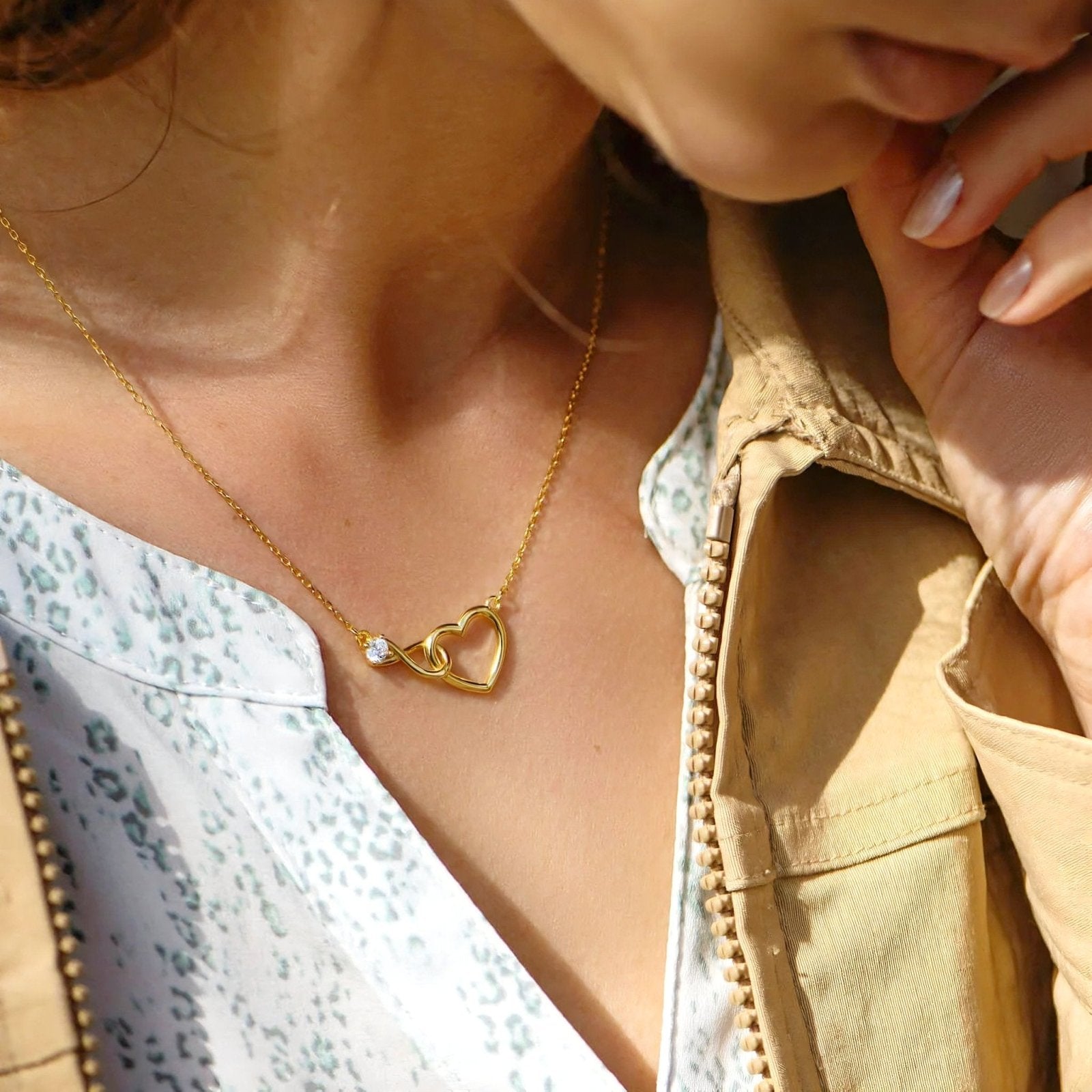 Collier pendentif coeur infini, argent 925 plaqué or, serti de zircon, chic, modèle Seija