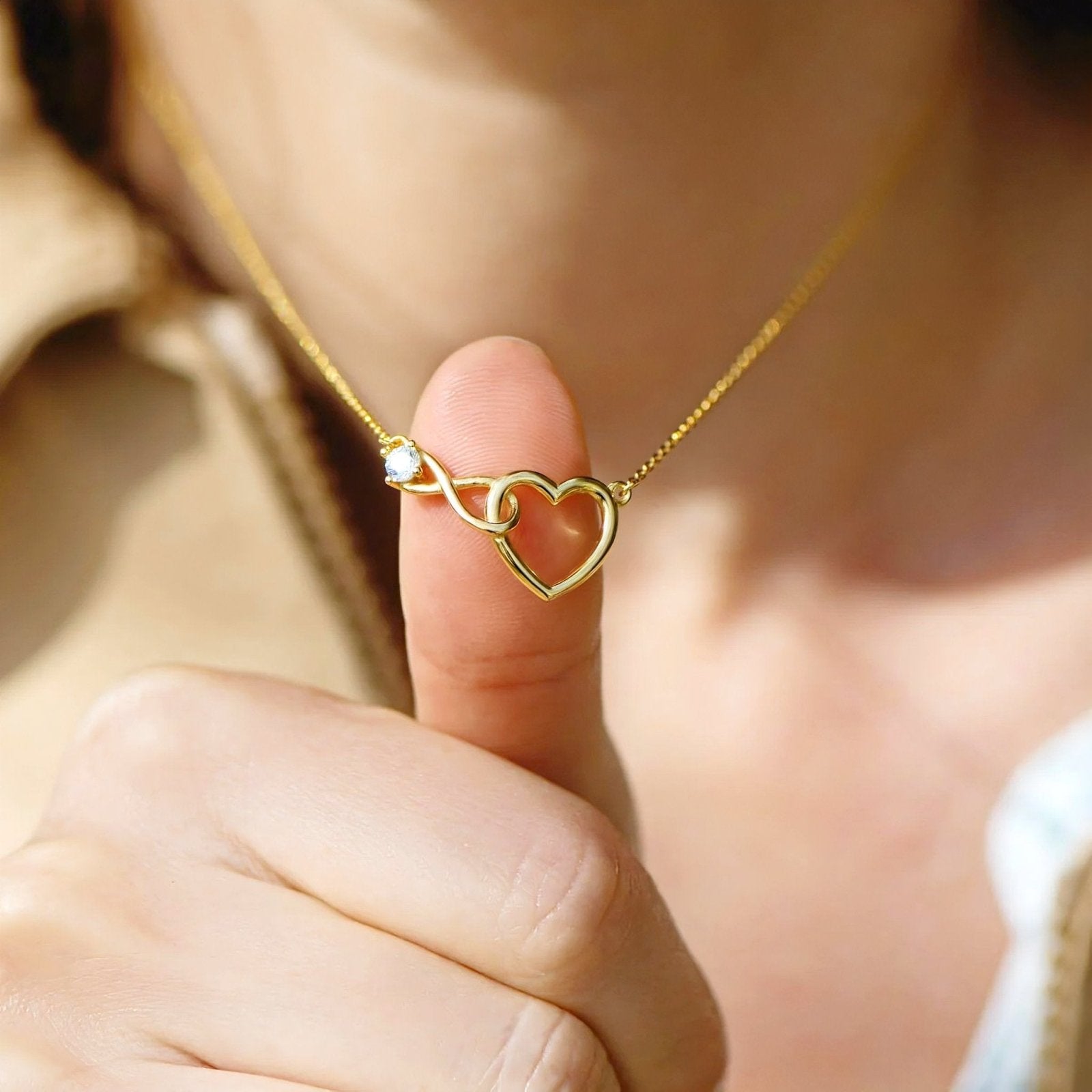 Collier pendentif coeur infini, argent 925 plaqué or, serti de zircon, chic, modèle Seija
