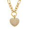 Collier pendentif cœur pavé de zircon, chaîne maillons larges, en acier inoxydable plaqué or 18K