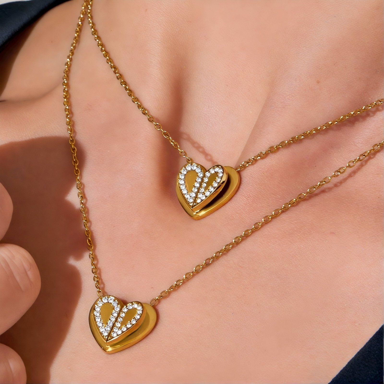 Collier pendentif cœur pour femme, avec zircon, en acier inoxydable