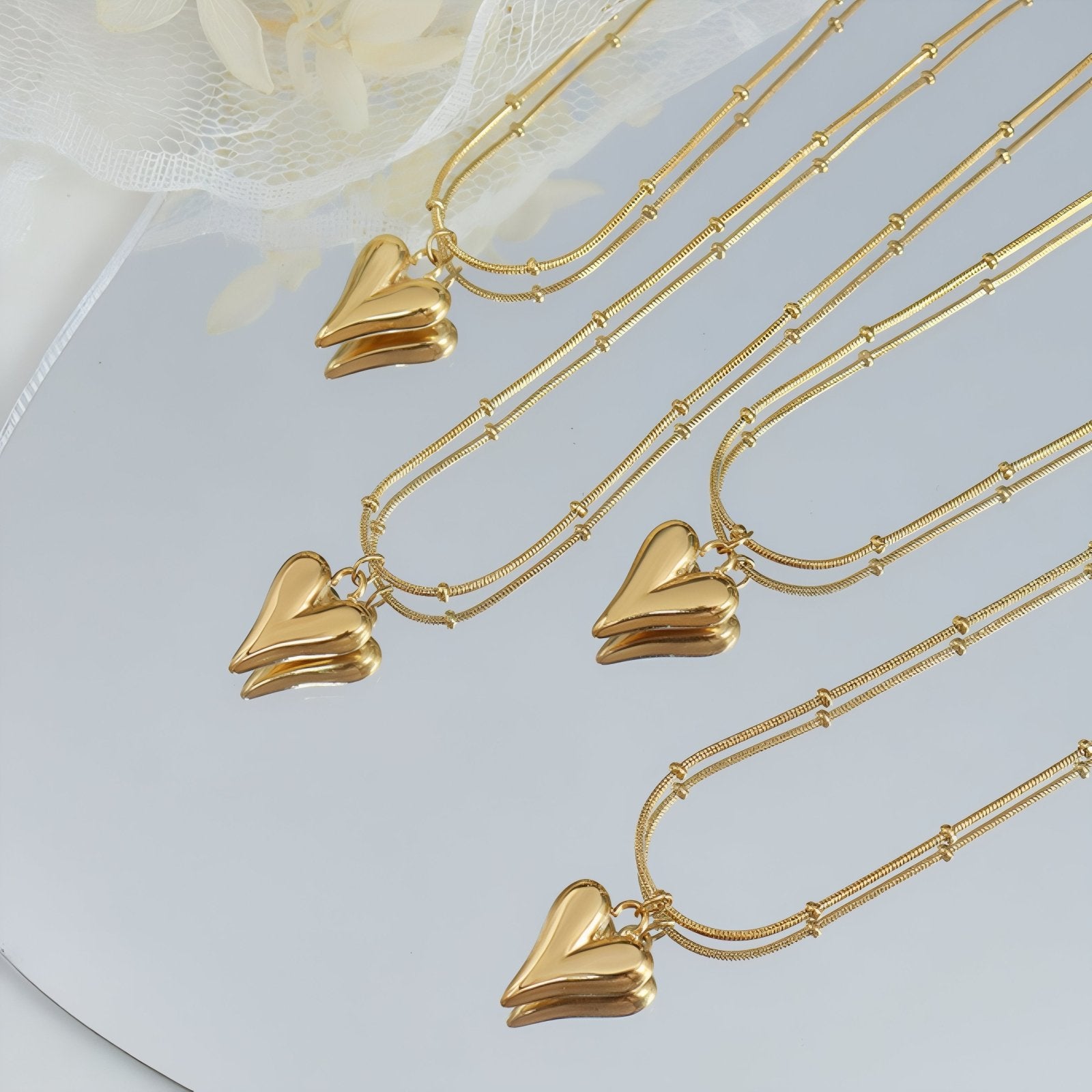 Collier pendentif cœur pour femme, maille serpent, en acier inoxydable