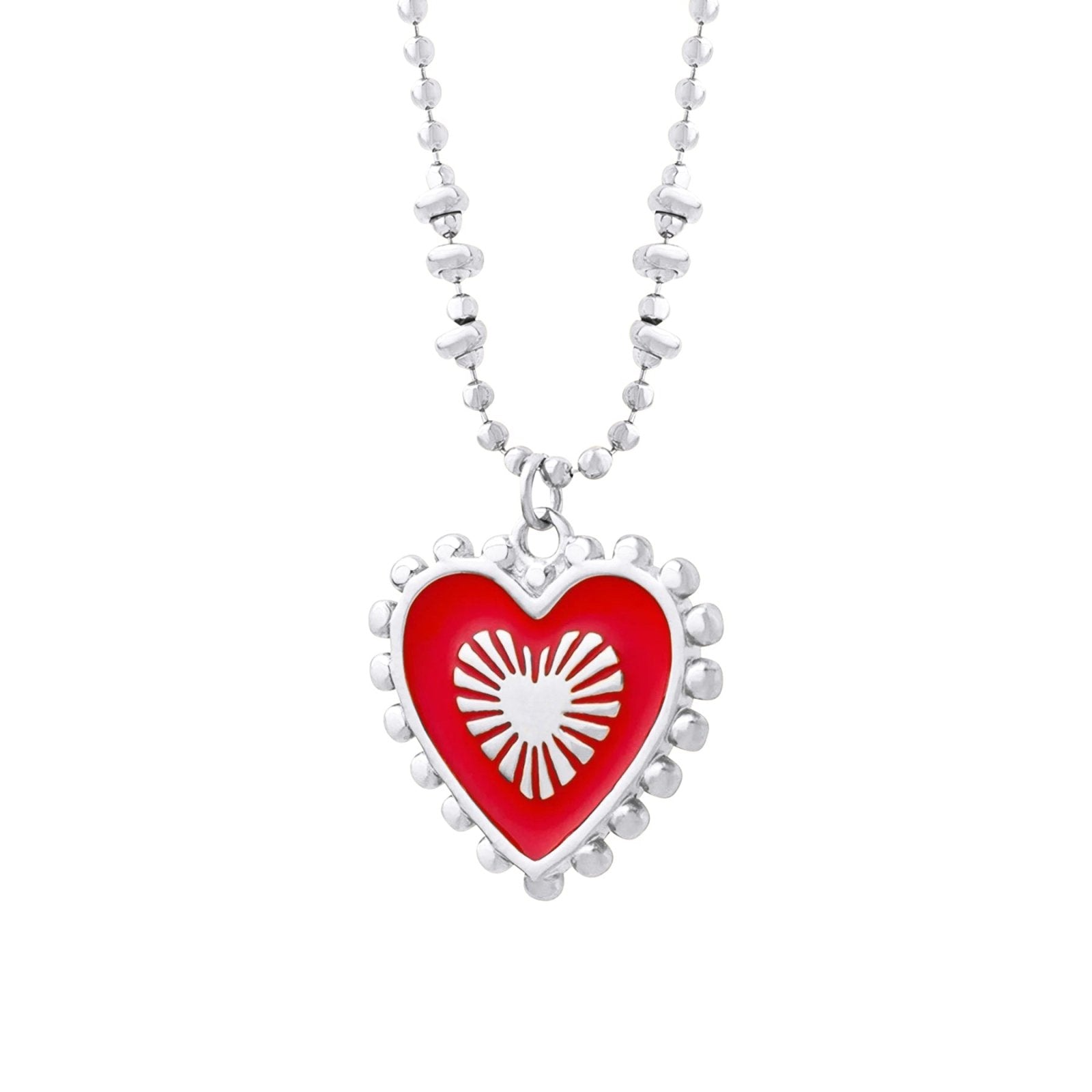 Collier pendentif cœur réversible, double face rouge et noir, chaîne perlée, modèle El Ghalia