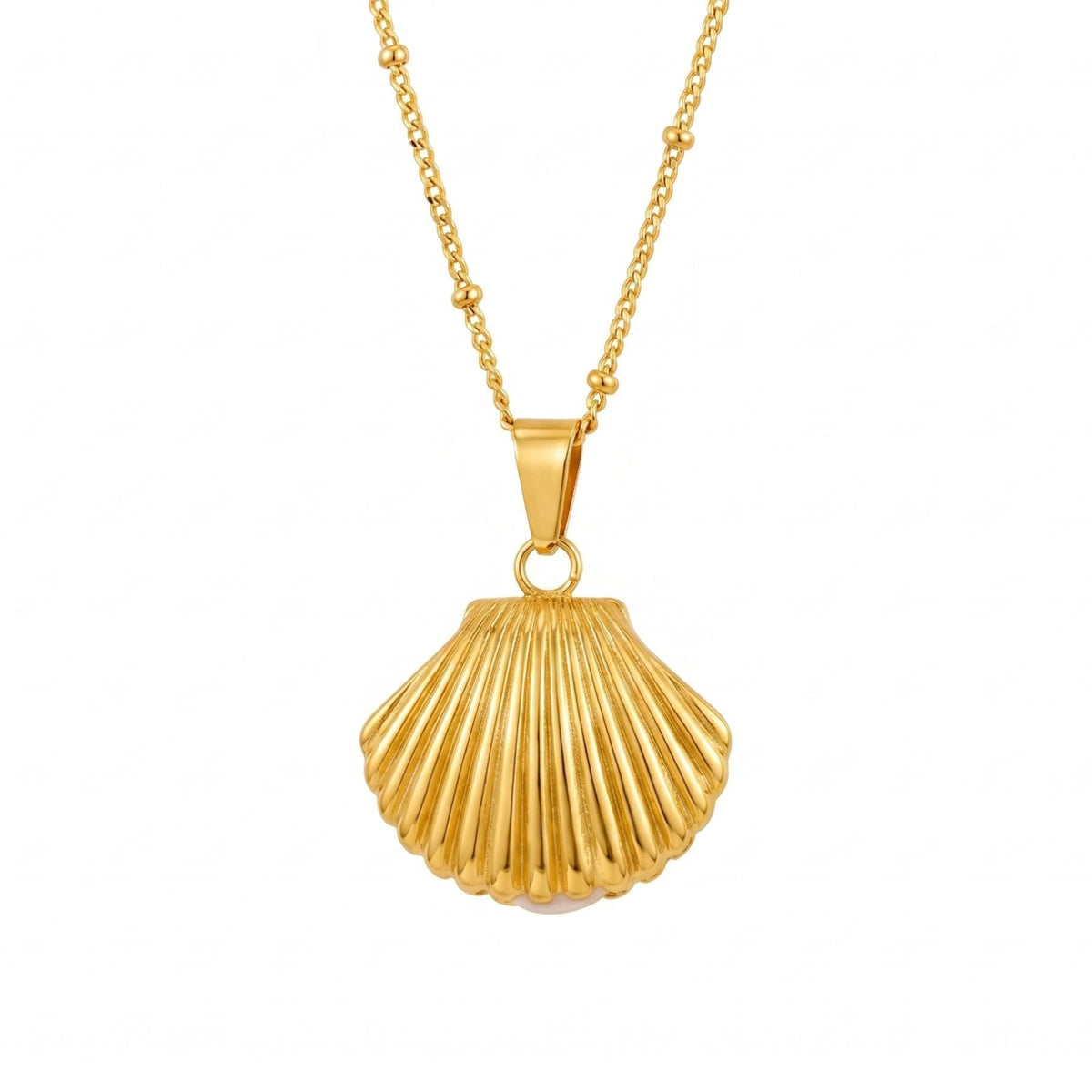 Collier pendentif coquillage pour femme, en acier inoxydable doré, chaîne fine
