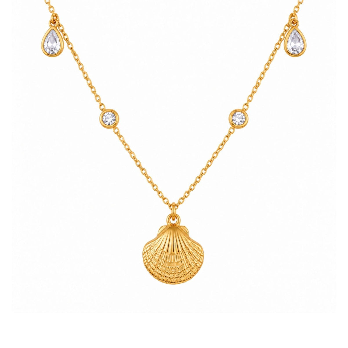 Collier pendentif coquillage pour femme, en acier inoxydable doré, chaîne fine élégante avec zircons