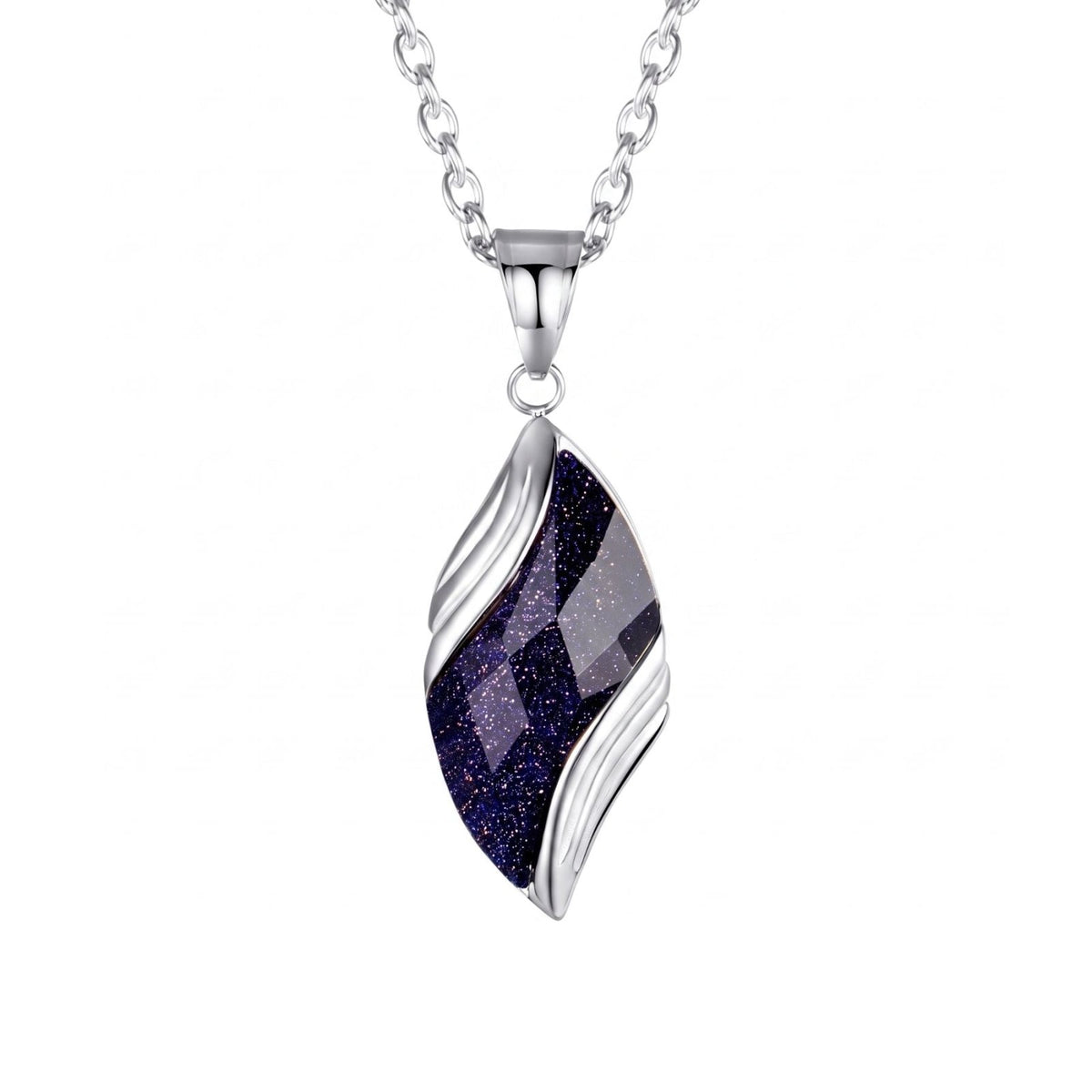 Collier pendentif cristal facetté pour homme, en acier inoxydable, pierre noire ou bleue au design torsadé