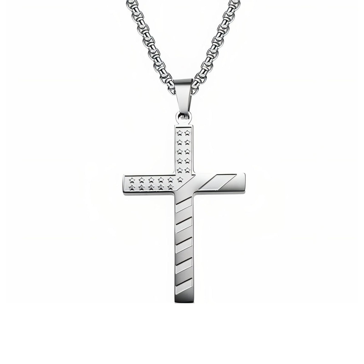 Collier pendentif croix américaine pour homme, en acier inoxydable, motif drapeau des États-Unis avec étoiles et rayures