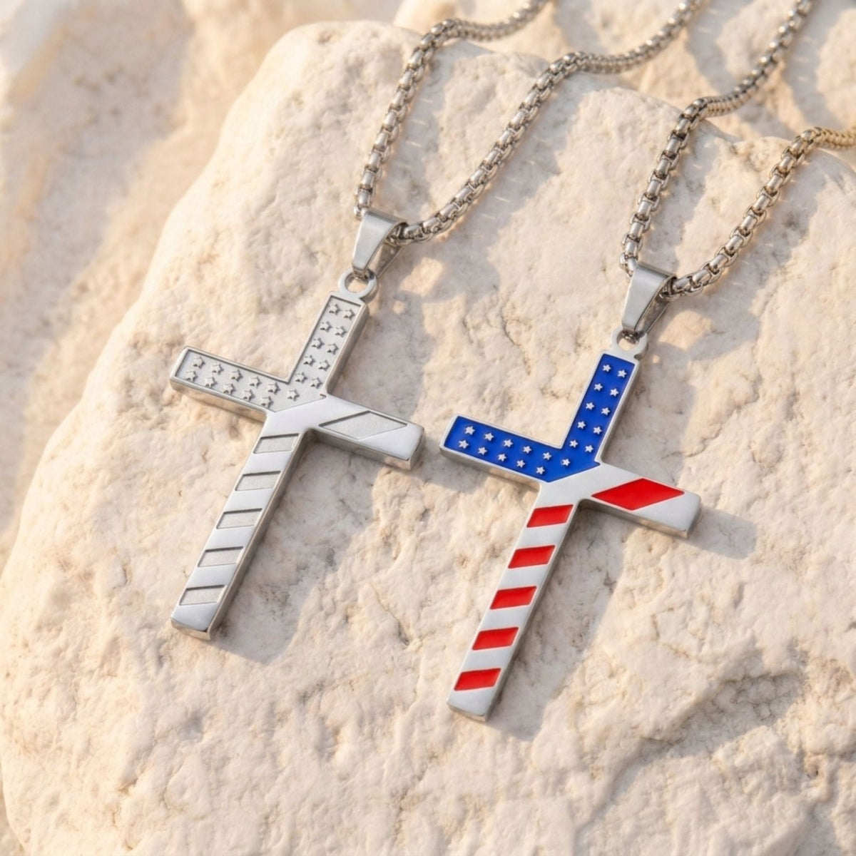Collier pendentif croix américaine pour homme, en acier inoxydable, motif drapeau des États-Unis avec étoiles et rayures