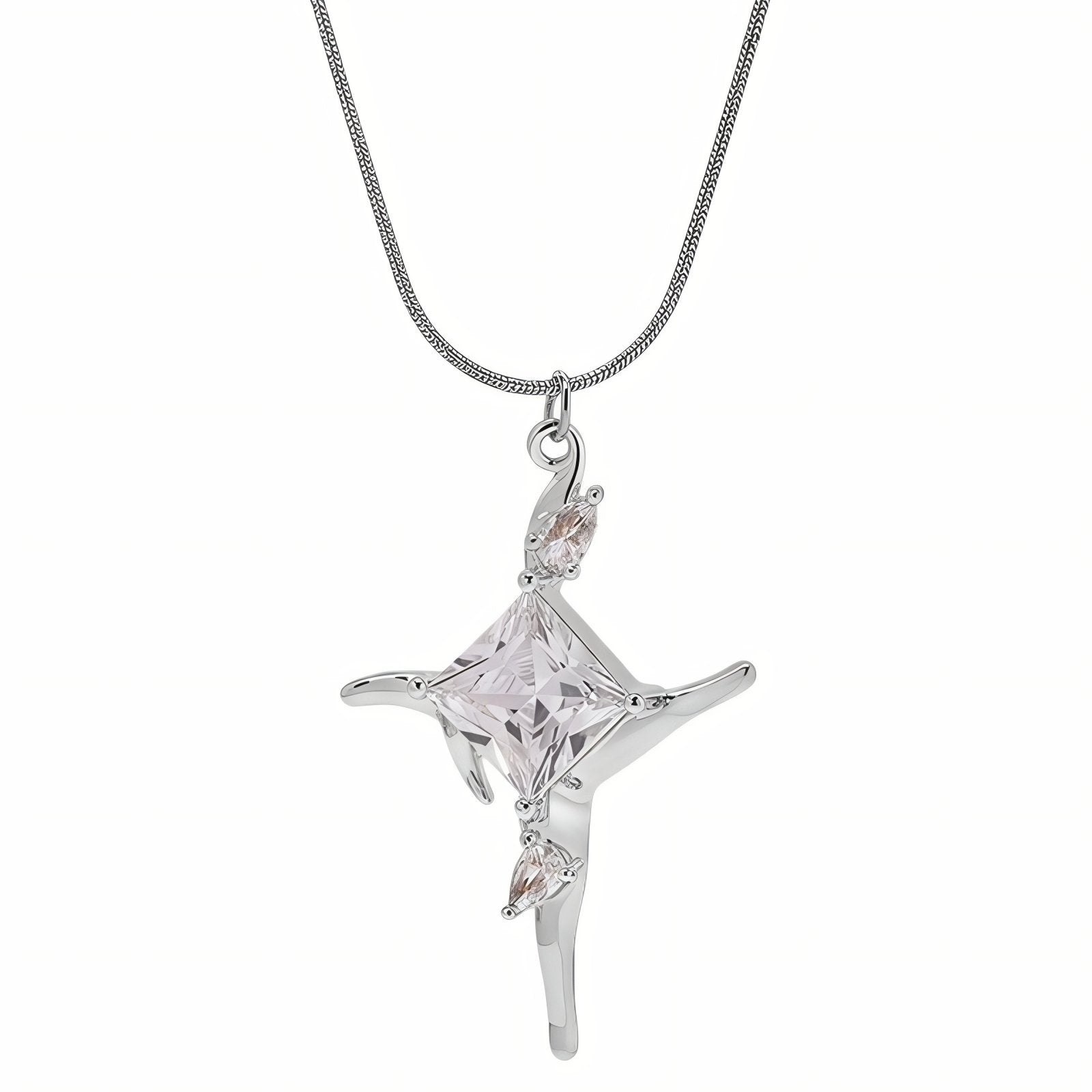 Collier pendentif croix artistique pour femme, avec zircon, en acier inoxydable